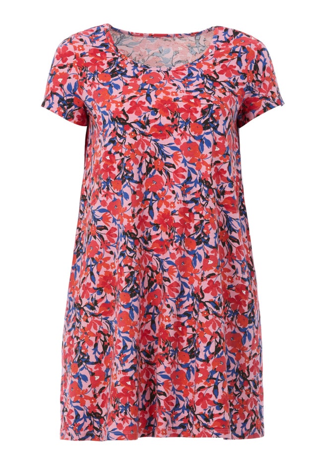 Cotton Spandex Scoop Neck Short Sleeve A Line Tee Dress image number 2