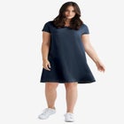 Cotton Spandex Scoop Neck Short Sleeve A Line Tee Dress image number null