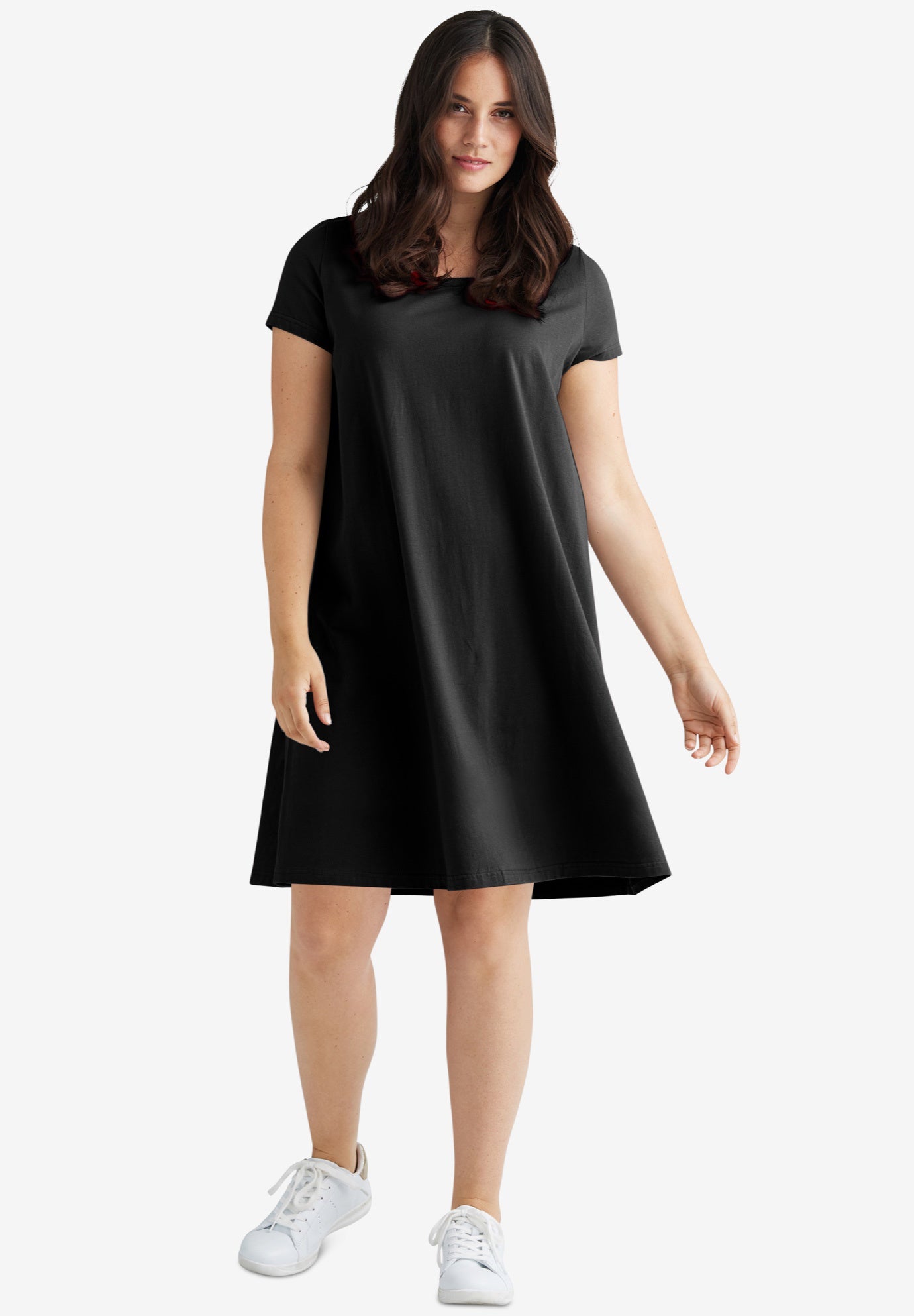 Cotton Spandex Scoop Neck Short Sleeve A Line Tee Dress image number 0