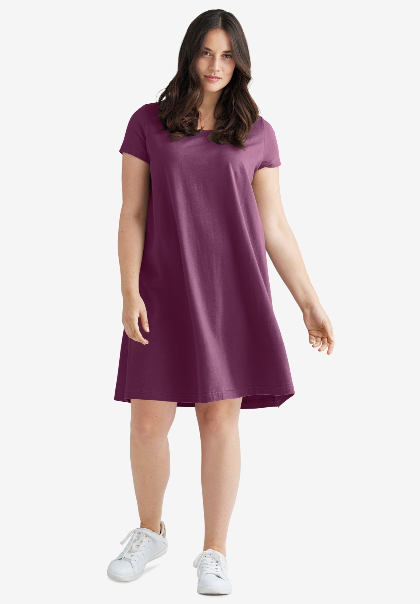 Cotton Spandex Scoop Neck Short Sleeve A Line Tee Dress image number 0