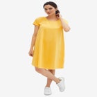 Cotton Spandex Scoop Neck Short Sleeve A Line Tee Dress image number null