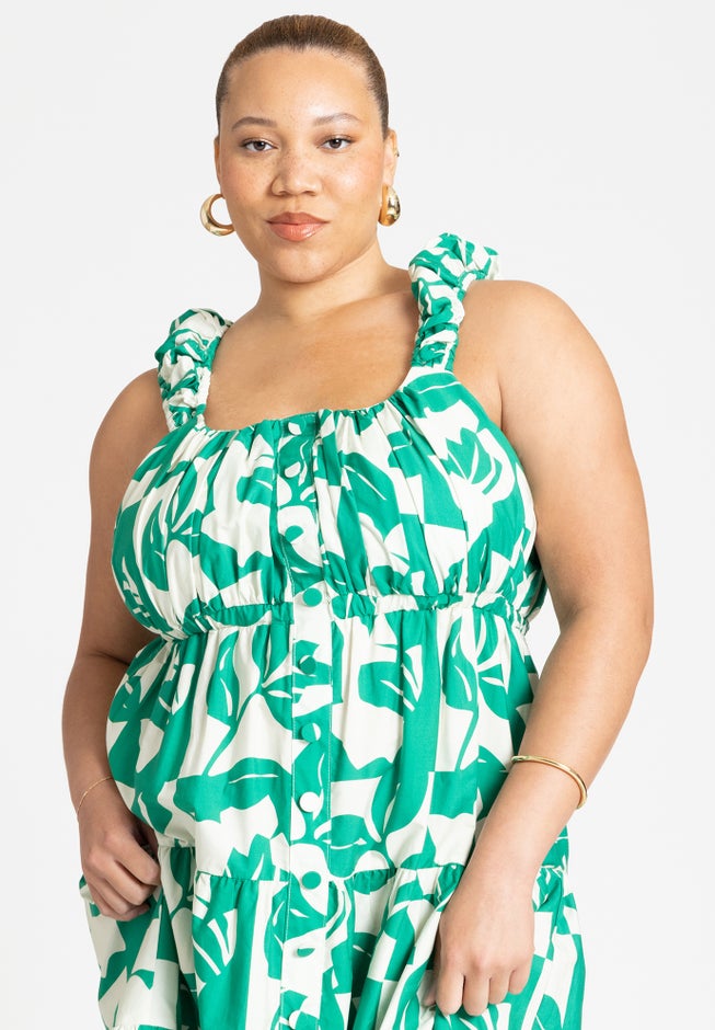 Tiered Button Up Flare Dress image number null