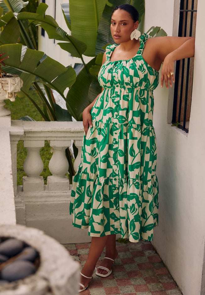 Tiered Button Up Flare Dress image number null