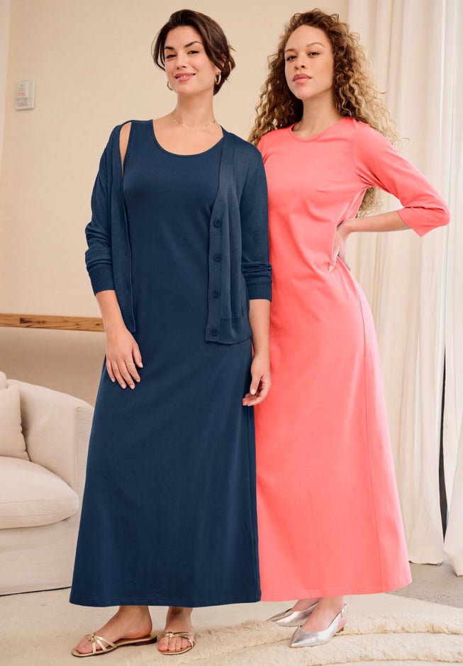 Cotton Spandex Scoop Neck Sleeveless A-Line Maxi Dress image number 4