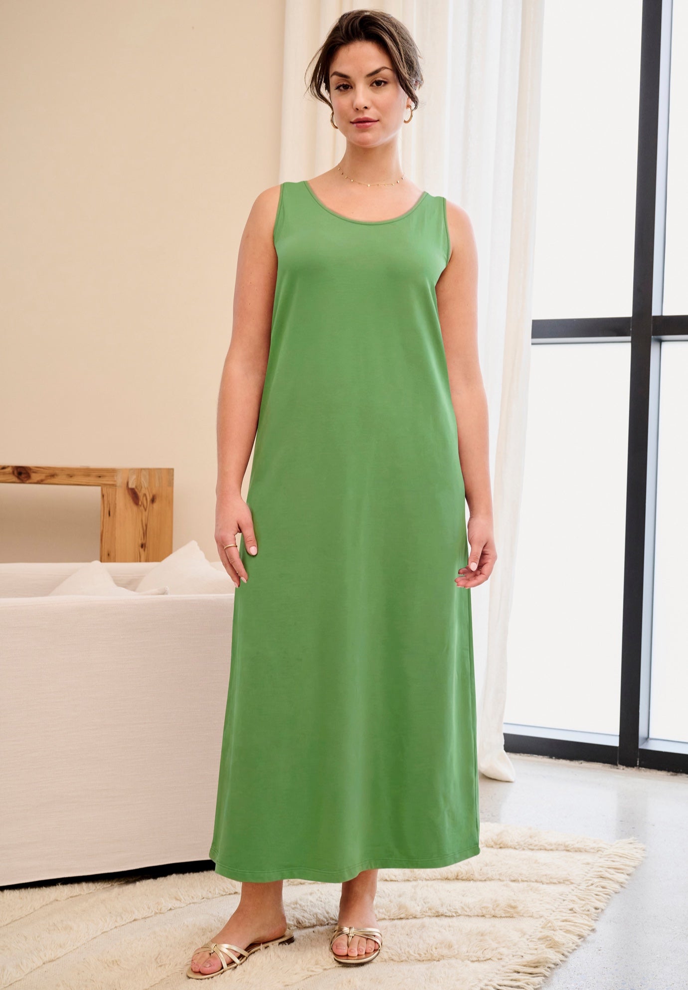 Cotton Spandex Scoop Neck Sleeveless A-Line Maxi Dress image number 0