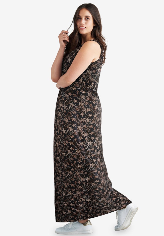 Cotton Spandex Scoop Neck Sleeveless A-Line Maxi Dress image number 1