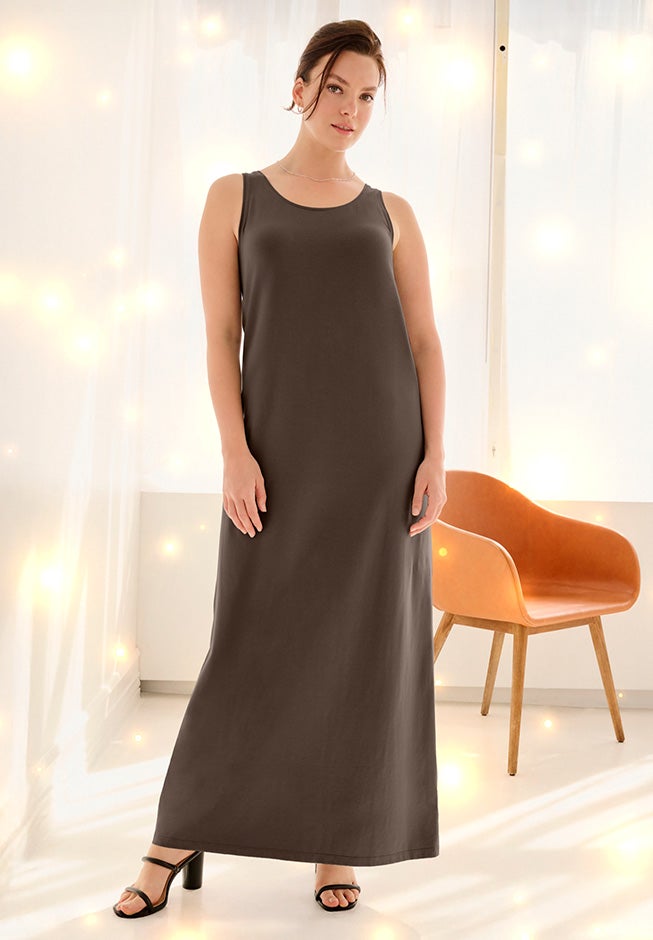 Cotton Spandex Scoop Neck Sleeveless A-Line Maxi Dress image number 0