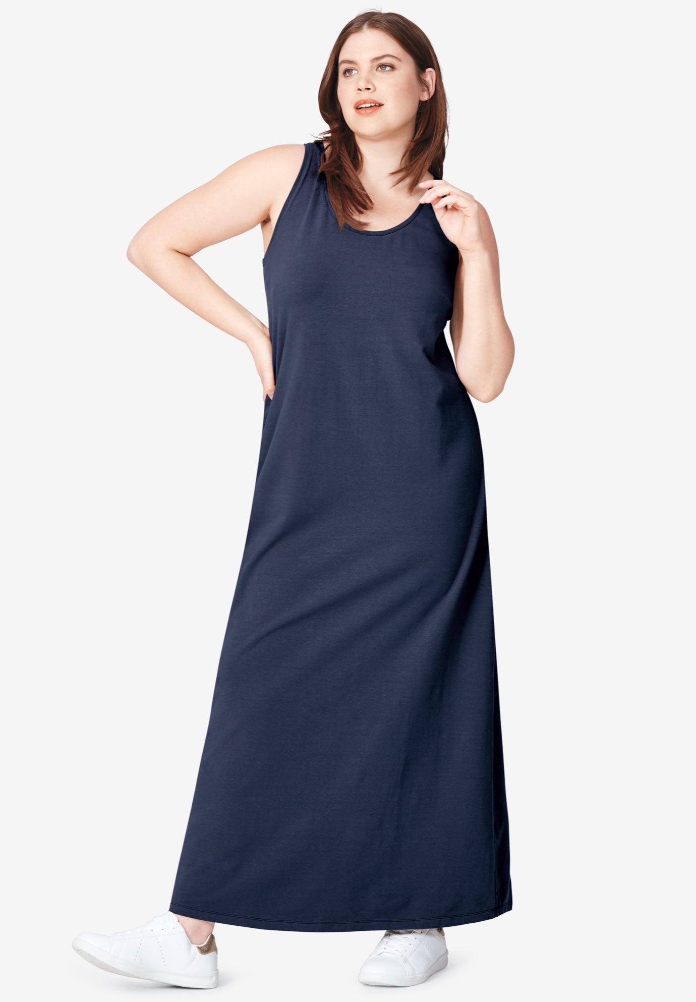Cotton Spandex Scoop Neck Sleeveless A Line Maxi Dress image number 0
