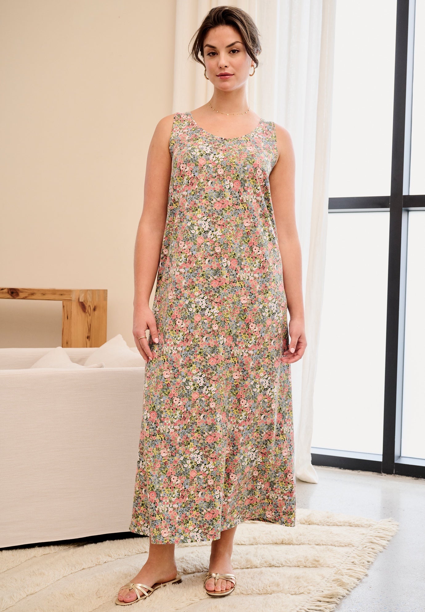 Cotton Spandex Scoop Neck Sleeveless A-Line Maxi Dress image number 0