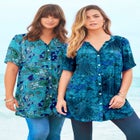 Plus Size Angelina Crinkle Crepe Y-Neck Short Sleeve Tunic image number null