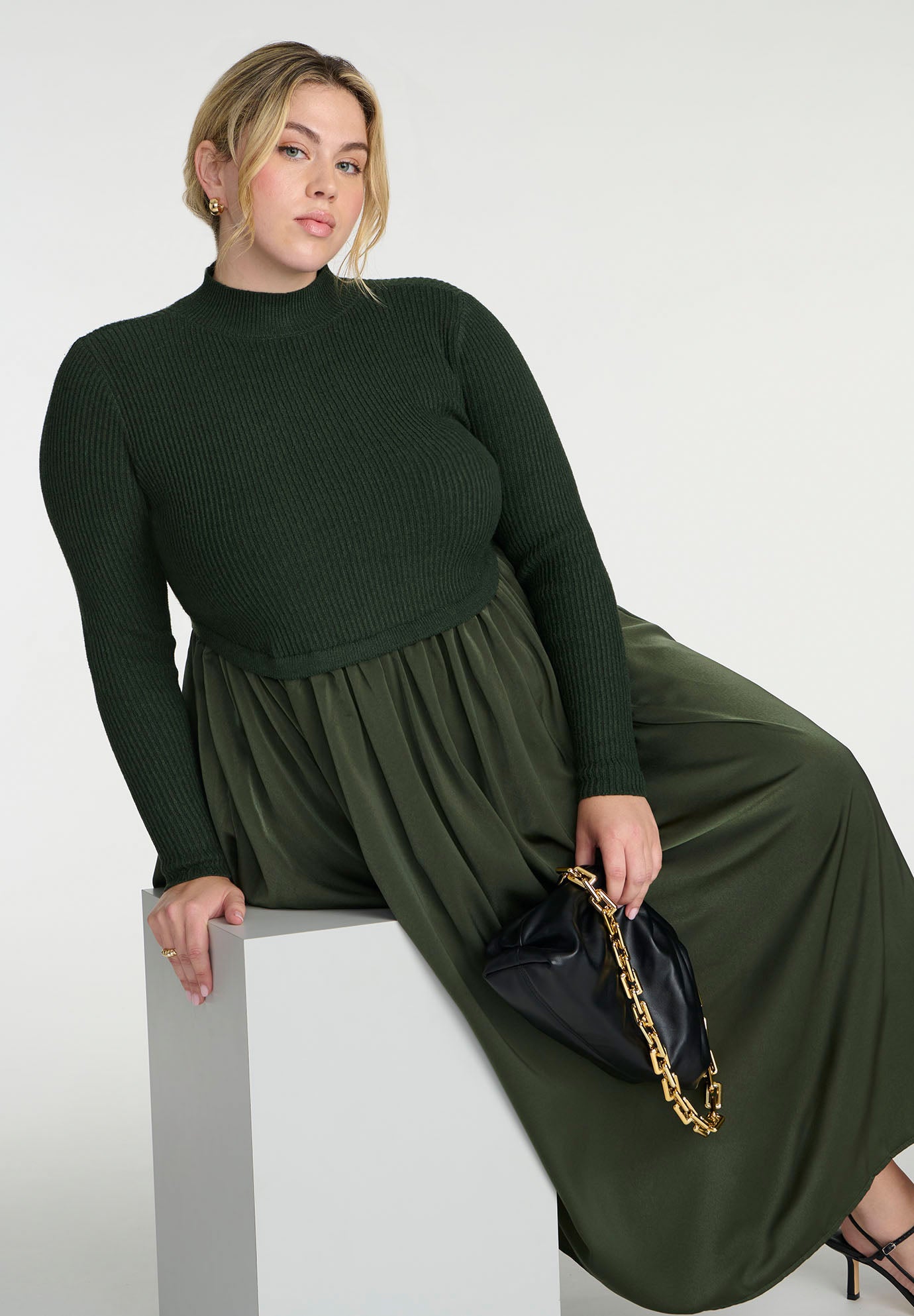 Mockneck Twofer Midi Dress image number 2