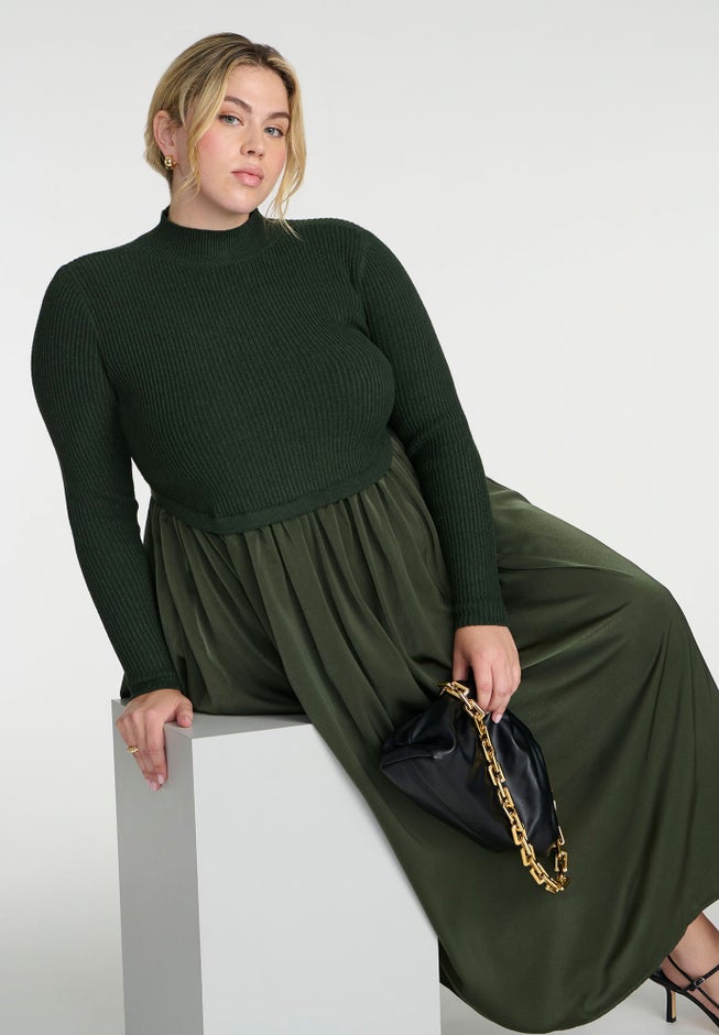 Mockneck Twofer Midi Dress image number 2