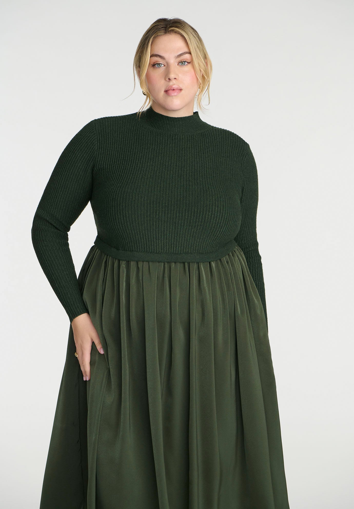 Mockneck Twofer Midi Dress image number 3