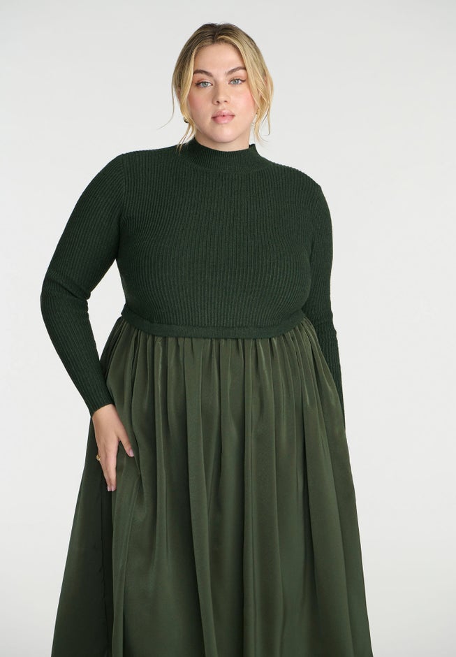 Mockneck Twofer Midi Dress image number 3