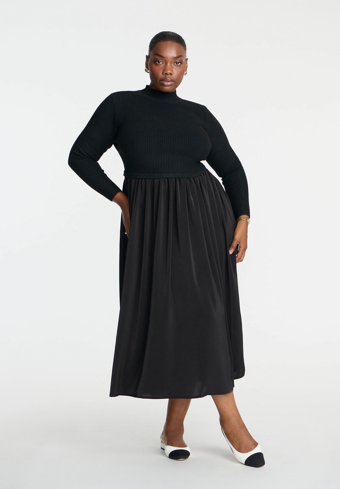 Mockneck Twofer Midi Dress image number 0