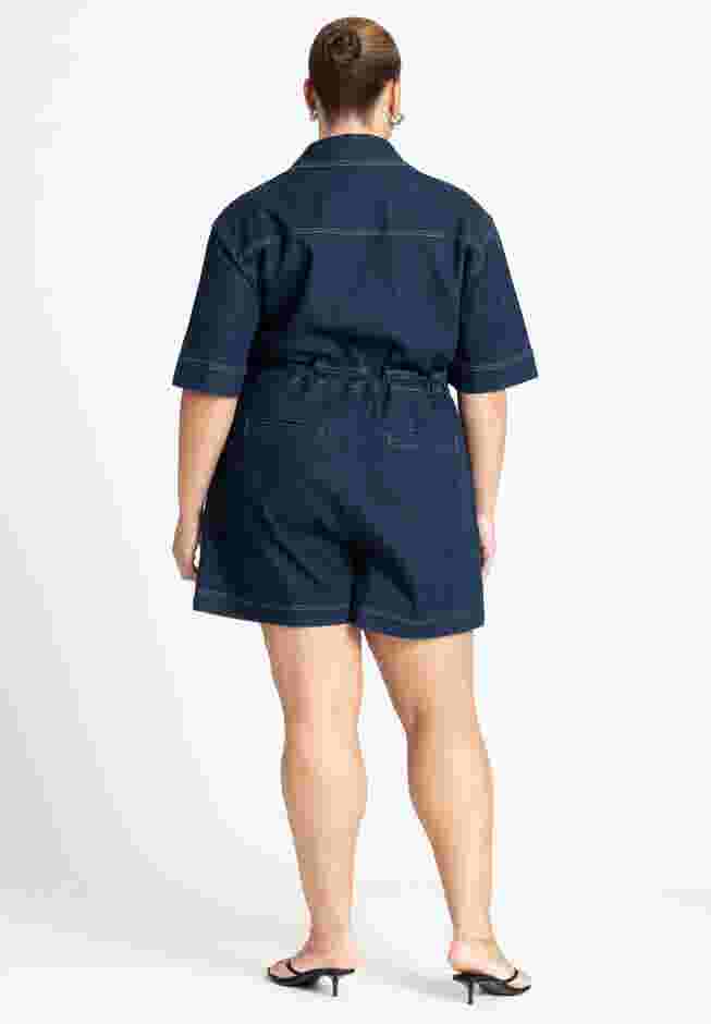 Denim Collared Wrap Romper image number 1