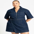 Denim Collared Wrap Romper image number null