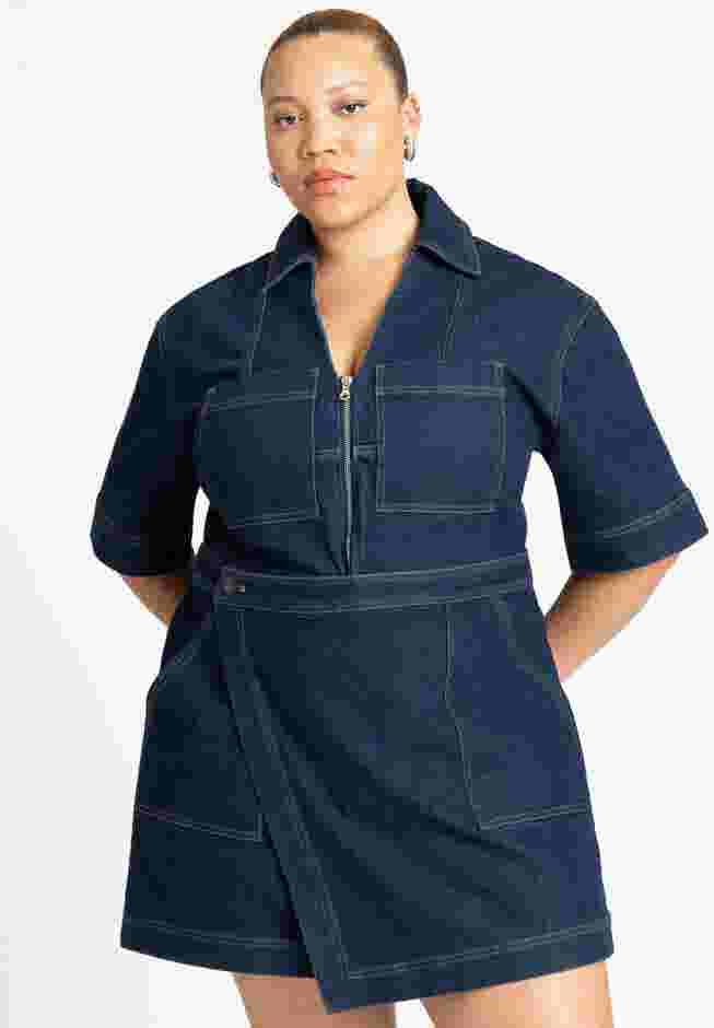 Denim Collared Wrap Romper image number 2