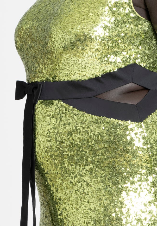 Sleeveless Sequin Column Cutout Dress image number 3