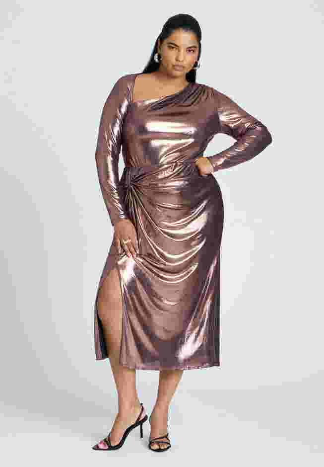 Metallic Asymmetric Neckline Top image number 2