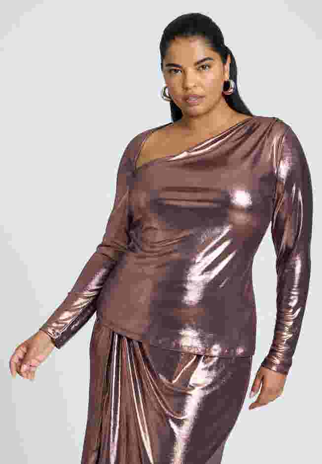 Metallic Asymmetric Neckline Top image number 0