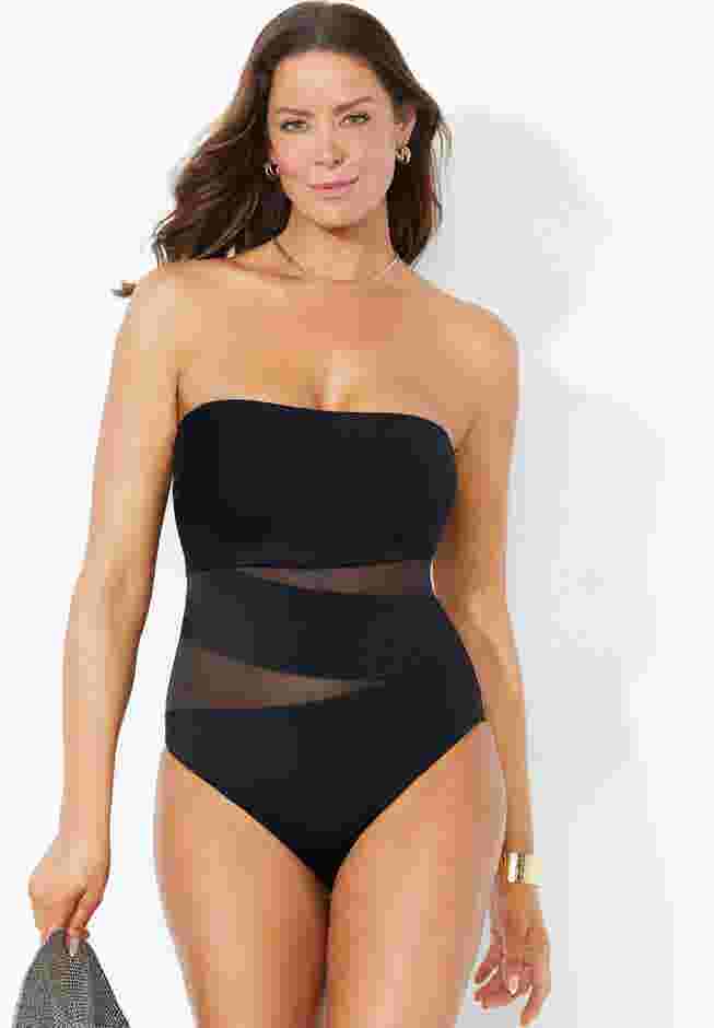 Mesh Wrap Bandeau One Piece Swimsuit image number 2