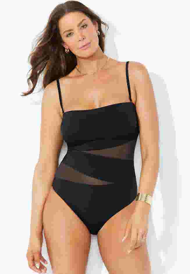 Mesh Wrap Bandeau One Piece Swimsuit image number 3