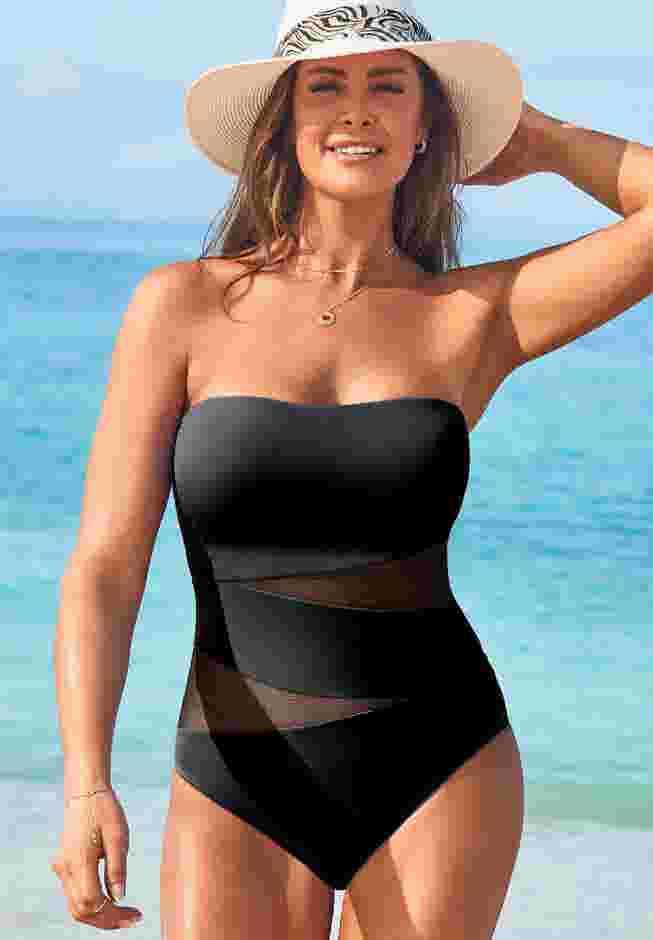 Mesh Wrap Bandeau One Piece Swimsuit image number 0