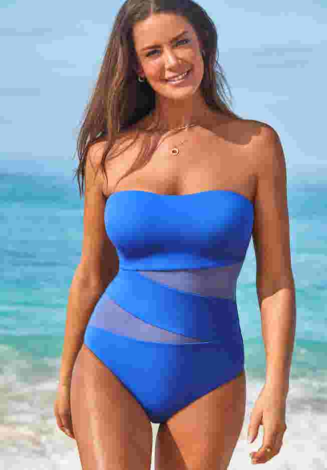 Mesh Wrap Bandeau One Piece Swimsuit image number 0