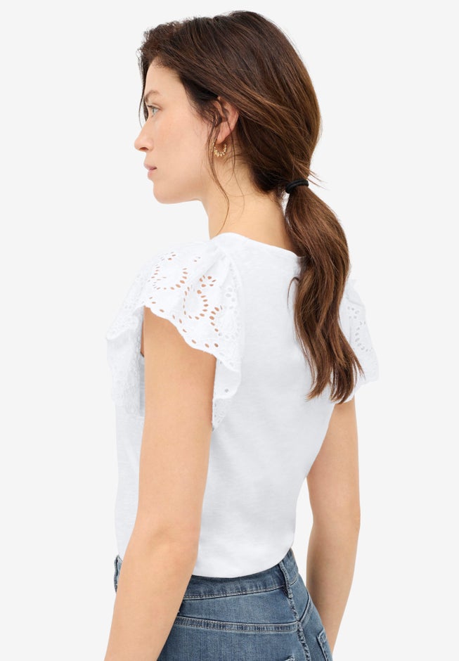 Eyelet Cap Sleeve Tee image number 1