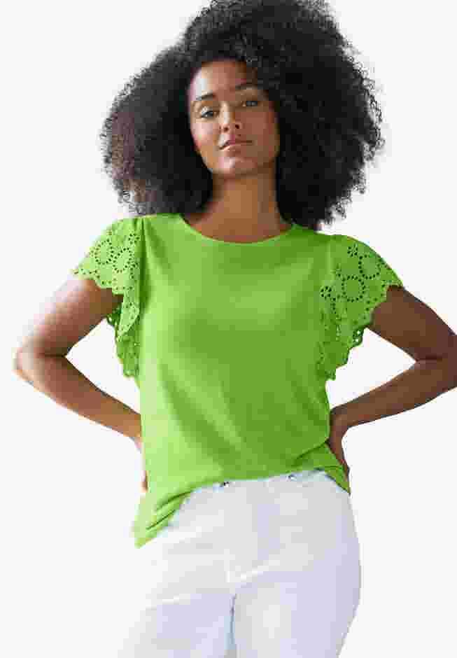 Eyelet Cap Sleeve Tee image number 0