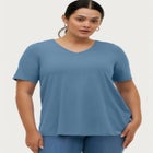 Stretch Jersey Knit A-Line Relaxed V-Neck Short Sleeve Tunic image number null