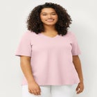 Stretch Jersey Knit A-Line Relaxed V-Neck Short Sleeve Tunic image number null