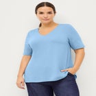 Stretch Knit V-neck Short Sleeve Tunic image number null