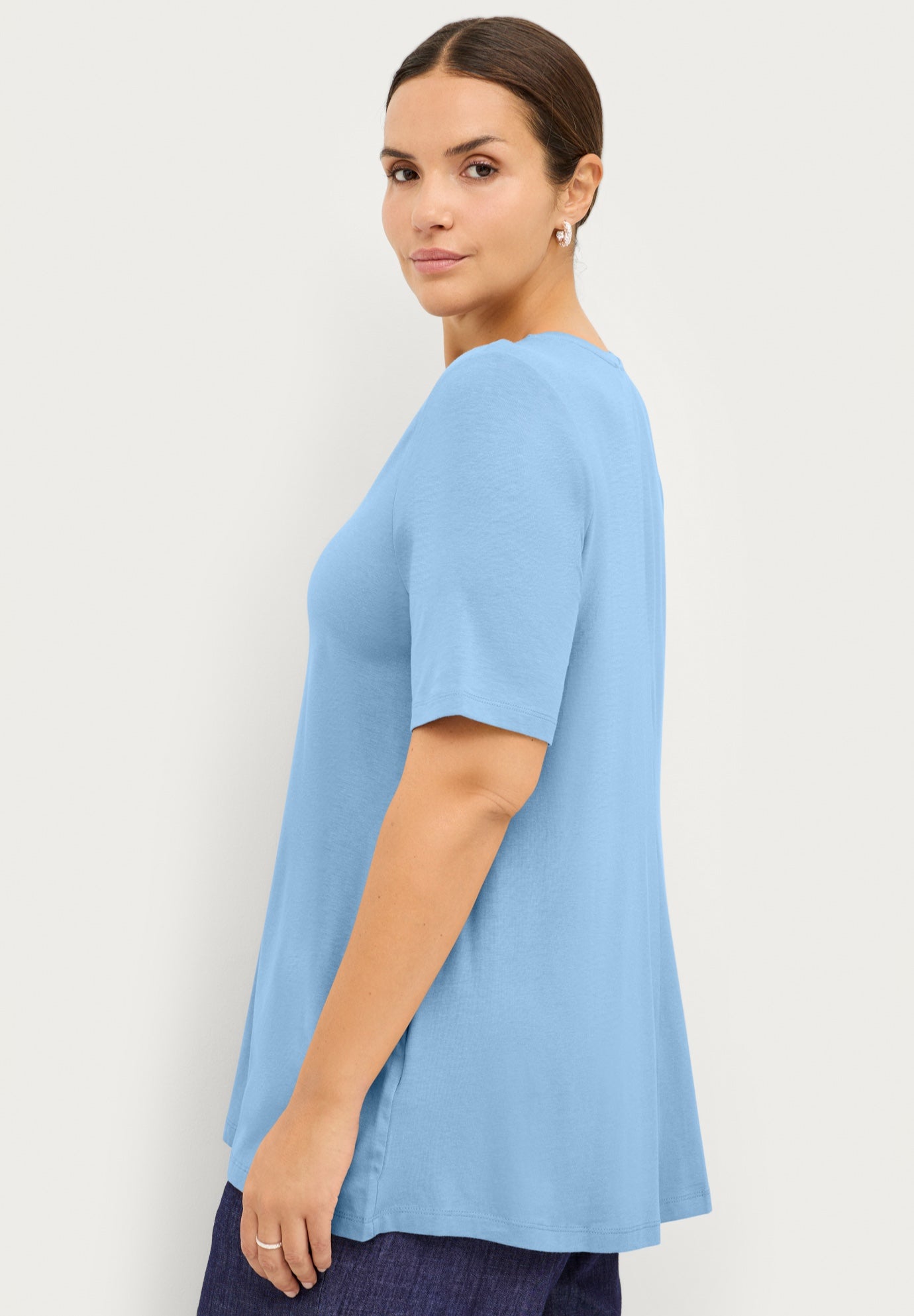 Stretch Knit V-neck Short Sleeve Tunic image number 1