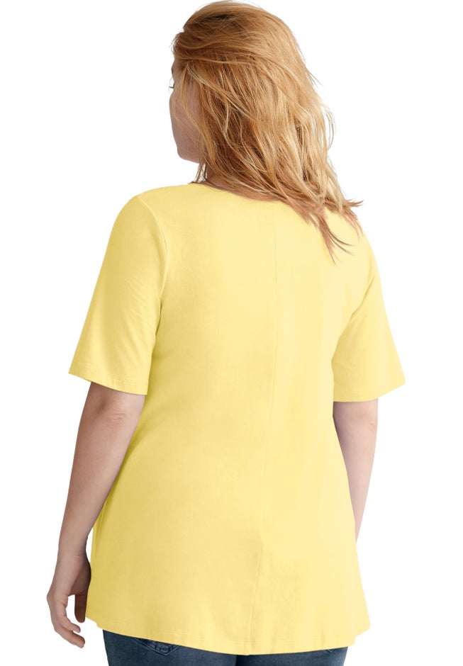 Stretch Knit V-neck Short Sleeve Tunic image number 1