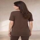 Stretch Jersey Knit A-Line Relaxed V-Neck Short Sleeve Tunic image number null