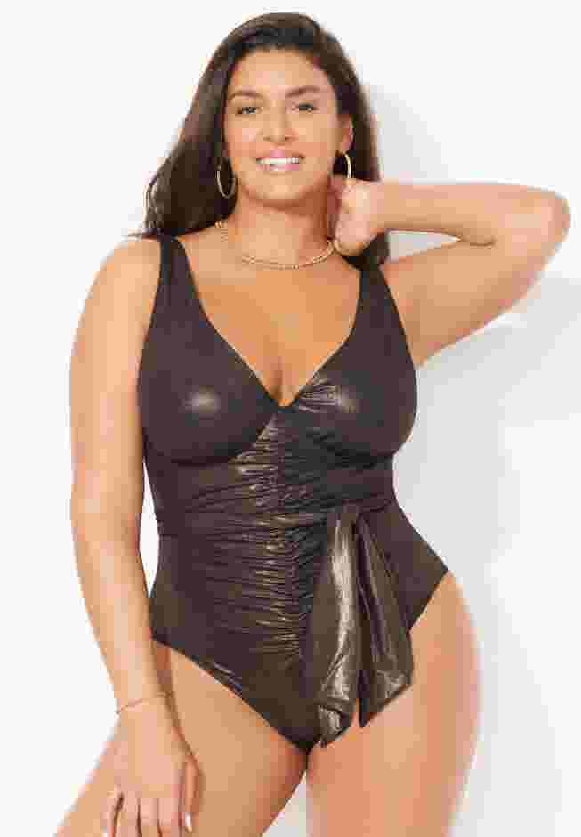 Tie Front Cup Sized Underwire One Piece Swimsuit image number 0