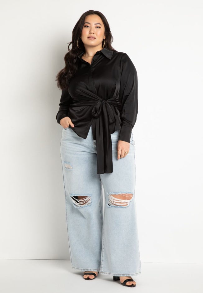 Satin Collared Blouse with Bow image number null