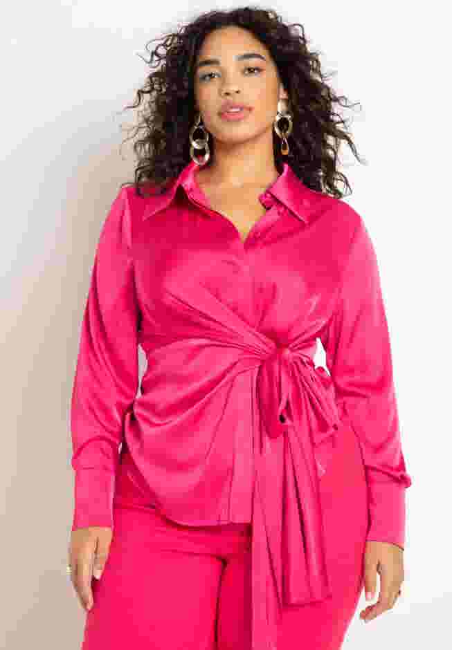 Satin Collared Blouse with Bow image number 0