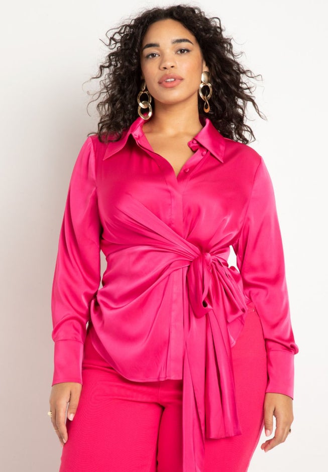 Satin Collared Blouse with Bow image number null