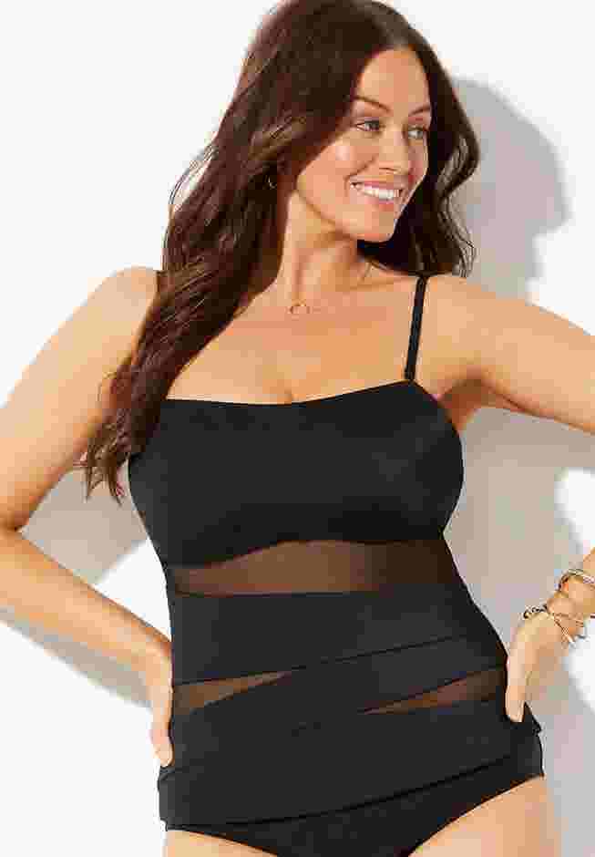 Mesh Wrap Bandeau Tankini Top image number 2