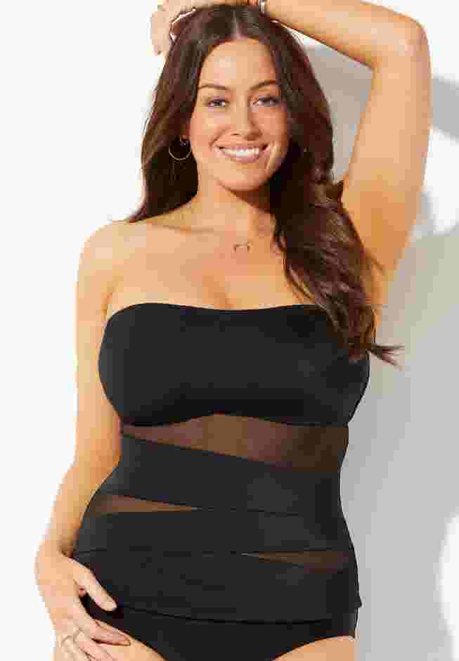 Mesh Wrap Bandeau Tankini Top image number 3