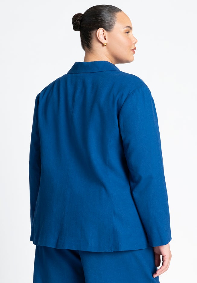 Oversized Strong Shoulder Linen Blazer image number 1