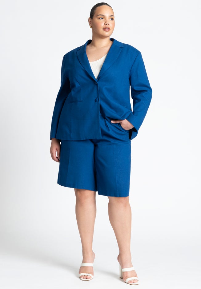 Oversized Strong Shoulder Linen Blazer image number 2