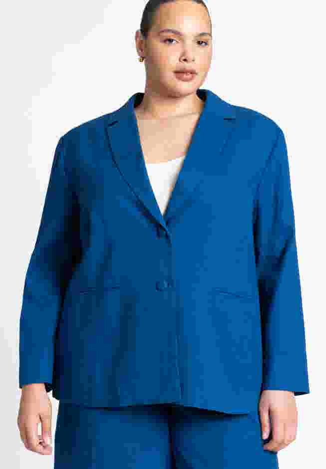 Oversized Strong Shoulder Linen Blazer image number 0