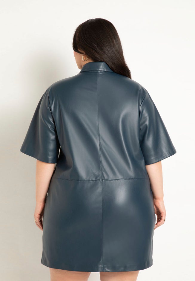 Boxy Faux Leather Shirt Dress image number null