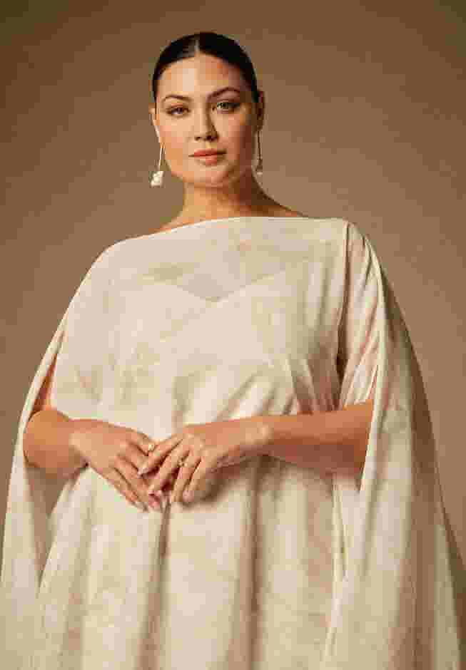 Bridal by ELOQUII Mini Dress With Cape Overlay image number 2