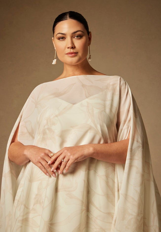 Bridal by ELOQUII Mini Dress With Cape Overlay image number 2
