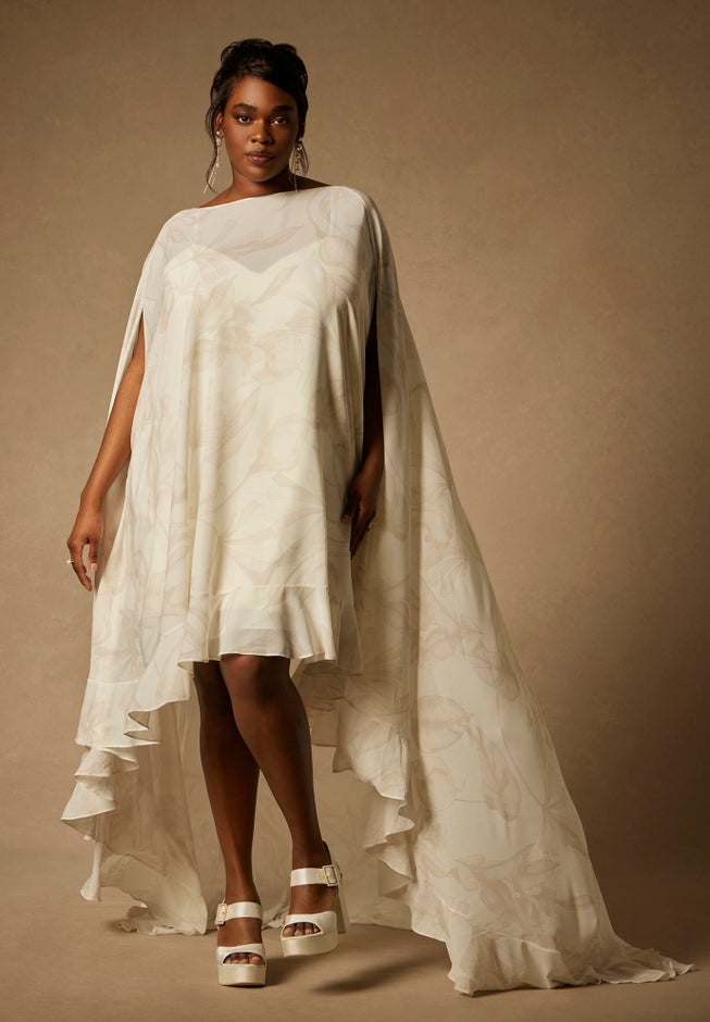 Bridal by ELOQUII Mini Dress With Cape Overlay image number 4